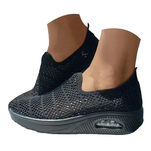 Mepaouo Walking Shoes for Women Air Cushion Slip on Sneakers Breathable Mesh Platform Sock Shoes
