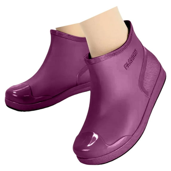 Mepaouo Water Shoes for Women Outdoor Slip Durable Rain Boots Pull on Waterproof Platform Ankle Boots(Purple,6)