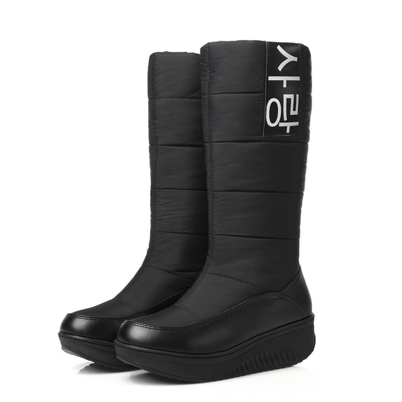 Mepaouo Waterproof Snow Boots for Women Mid Wide Calf Platform Outdoor Walking Winter Boots(Black,5.5)