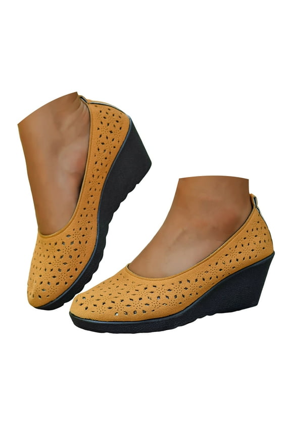 Wedge Loafers for Women Platform Arch Support Dress Shoes Wide Width Hollow Casual Moccasins