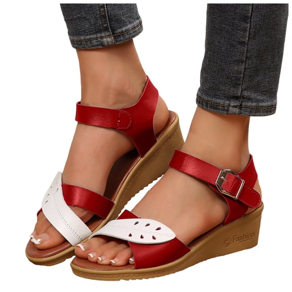 Mepaouo Wedge Sandals for Women Ankle Strap Casual Walking Slip on Shoes Platform Orthopedic Sandal