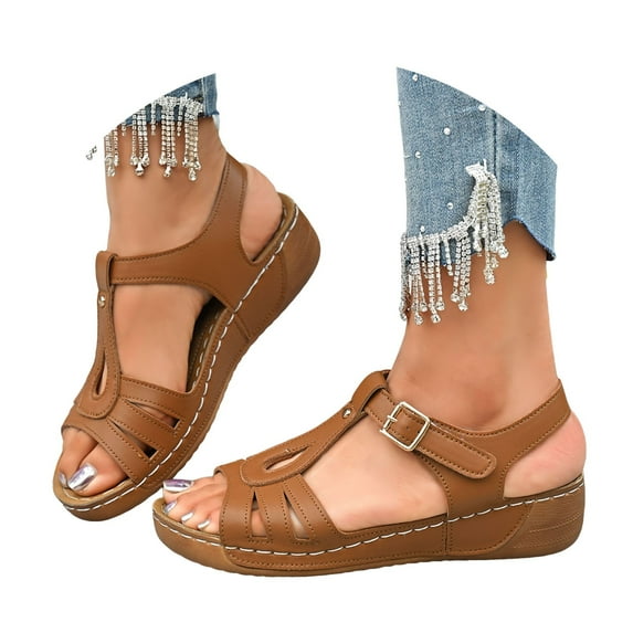Mepaouo Wedge Sandals for Women Comfortable Open Toe Dressy Summer Casual Sandal Walking Flat Shoes