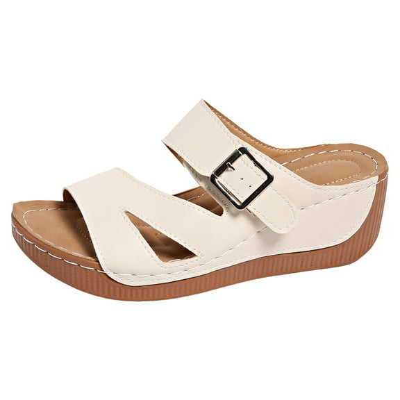 Mepaouo Wedge Sandals for Women Comfortable Orthotic Walking Slip on Slide Shoes Dressy Summer Flats