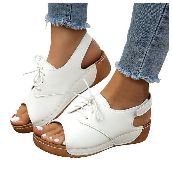 Mepaouo Wedge Sandals for Women Dressy Platform Slides 2025 Slip on Summer Beach Walking Shoes White 9