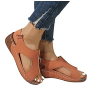 Mepaouo Wedge Sandals for Women Dressy Summer Espadrilles Platform Buckle Ankle Strap Slip on Shoes Size 9