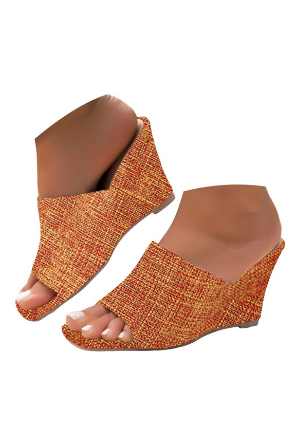 Wedge Sandals for Women Square Toe Canvas Heels Dressy Pumps Summer Slip on Mule Shoes Red 8