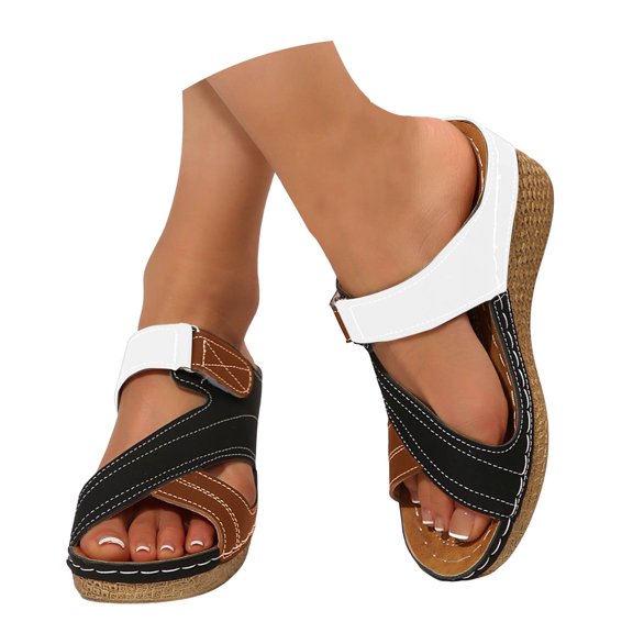 Mepaouo Wedge Sandals for Women Summer Dress Walking Shoes Comfortable Casual Slip on Slides Brown 6.5
