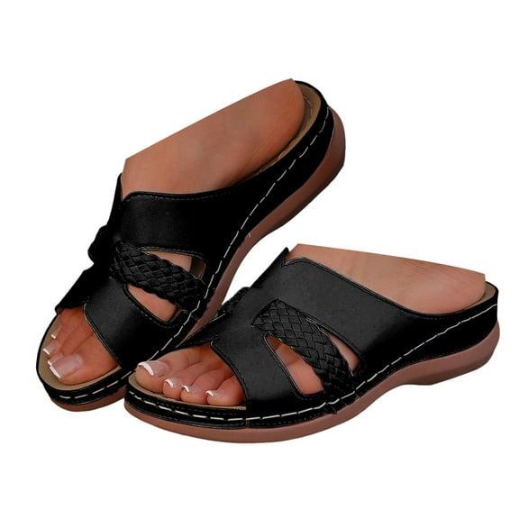Mepaouo Wedge Sandals for Women Summer Dressy Low Heel Arch Support Oethopedic Walking Shoes Black 6.5
