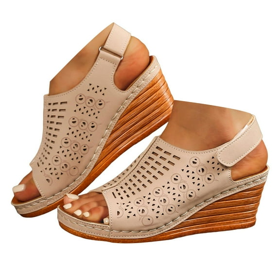 Mepaouo Wedge Sandals for Women Summer Dressy Slingback Wide Width Cutout Platform Casual Shoes