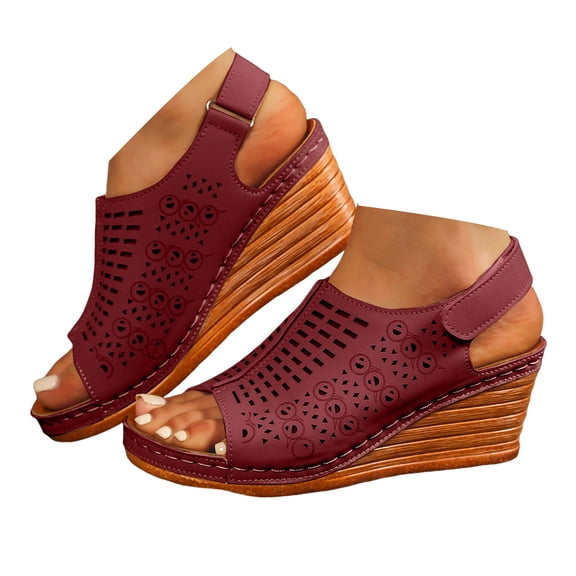 Mepaouo Wedge Sandals for Women Summer Dressy Slingback Wide Width Cutout Platform Casual Shoes
