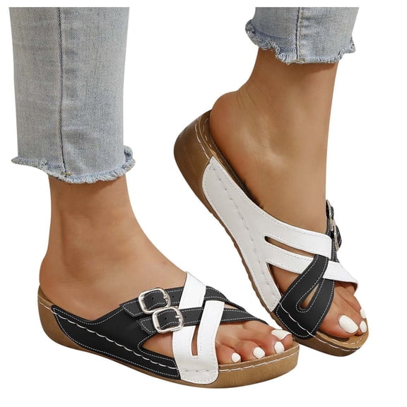 Mepaouo Wedge Sandals for Women Summer Dressy Walking Slip on Shoes Arch Support Slide Slippers