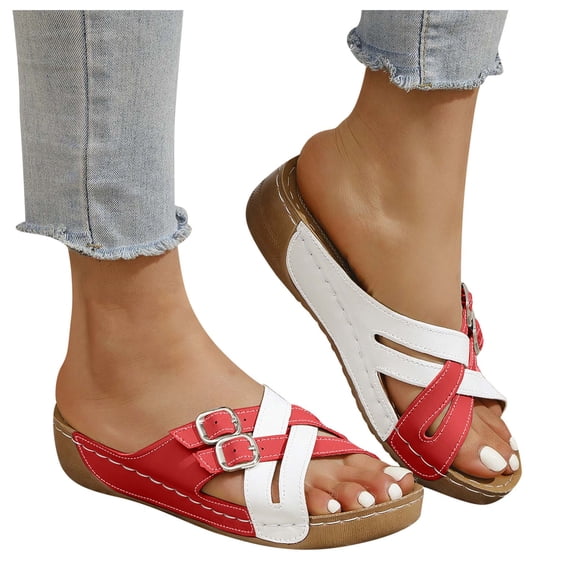 Mepaouo Wedge Sandals for Women Summer Dressy Walking Slip on Shoes Arch Support Slide Slippers