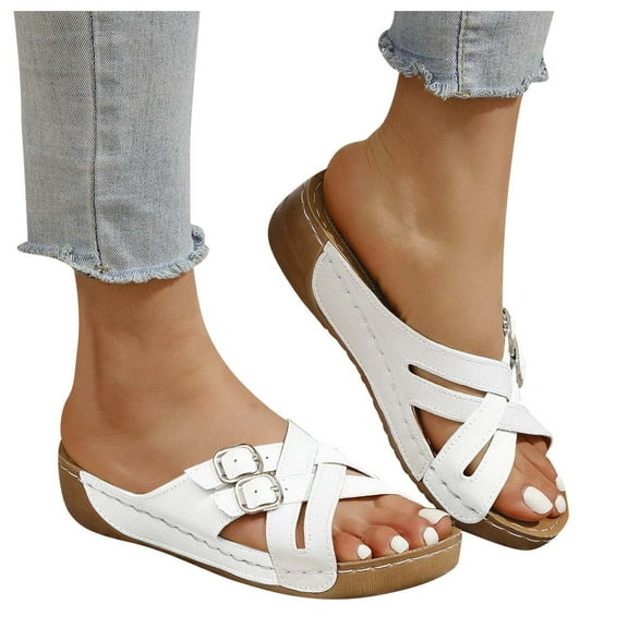 Mepaouo Wedge Sandals for Women Summer Dressy Walking Slip on Shoes Arch Support Slide Slippers
