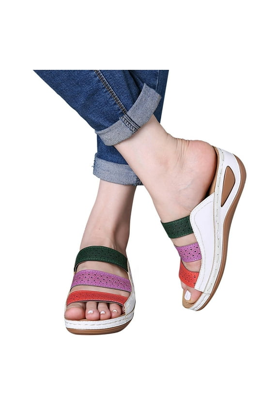 Wedge Sandals for Women Summer Slip on Walking Slides Arch Support Orthopedic Shoes Size 7.5