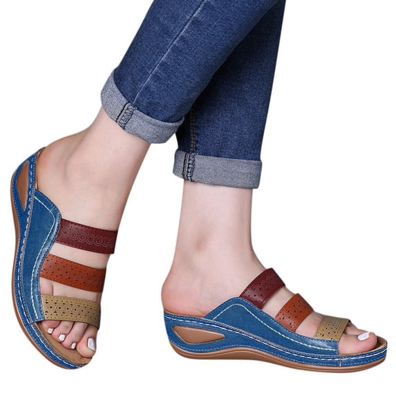 Mepaouo Wedge Sandals for Women Summer Slip on Walking Slides Arch Support Orthopedic Shoes Size 8
