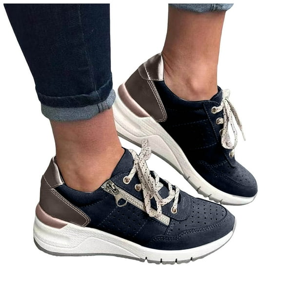 Mepaouo Wedge Sneakers for Women High Heel Platform Fashion Lace up Sneakers with Arch Support(Blue,8.5)
