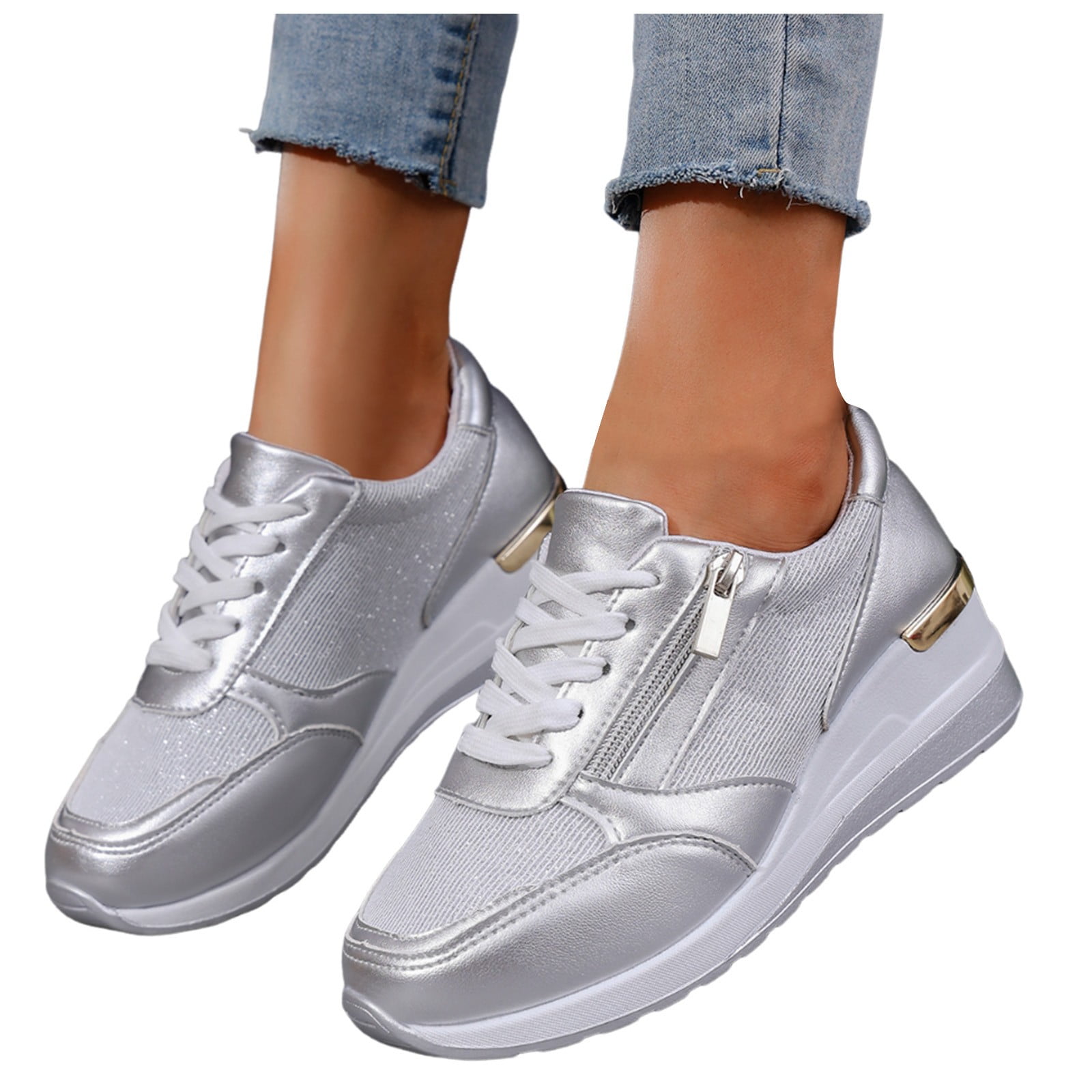 Silver Gray Wedge Sneakers Mepaouo Wedge Sneakers For