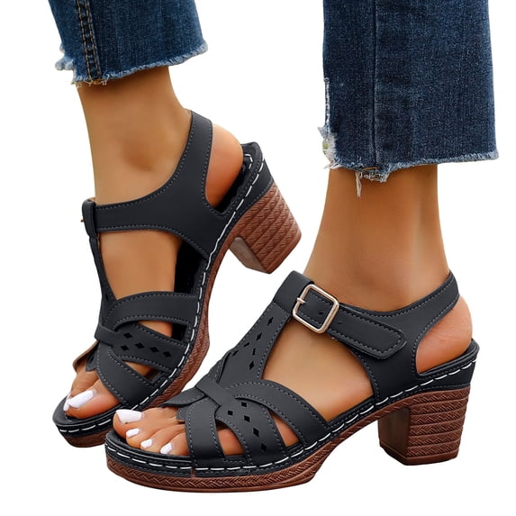 Mepaouo Wedges Sandals for Women 2025 Open Toe Cutout Slip on Summer Beach Mules Casual Shoes Black 8.5