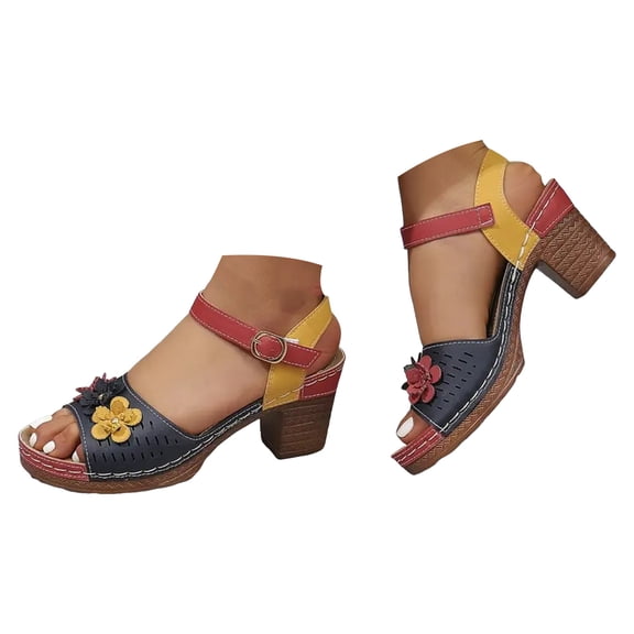 Dakaela Wedges Sandals for Women Dressy 2025 Open Toe Chunky Heeled Flower Shoes with Arch Support
