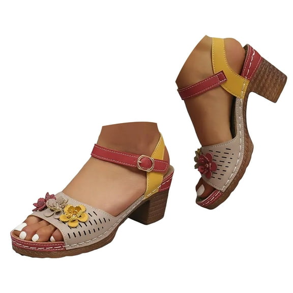 Dakaela Wedges Sandals for Women Dressy 2025 Open Toe Chunky Heeled Flower Shoes with Arch Support