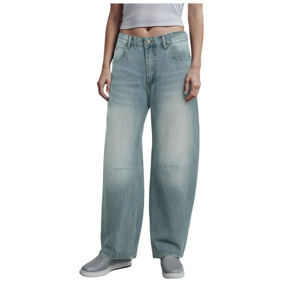 Mepaouo Wide Leg Jeans for Women High Waisted Baggy Stretchy Denim Pants Frayed Hem Trousers(Blue,M)