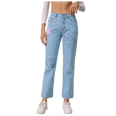 Mepaouo Wide Leg Jeans for Women High Waisted Stretchy Baggy Denim Pants Casual Work Trousers(Blue,M)