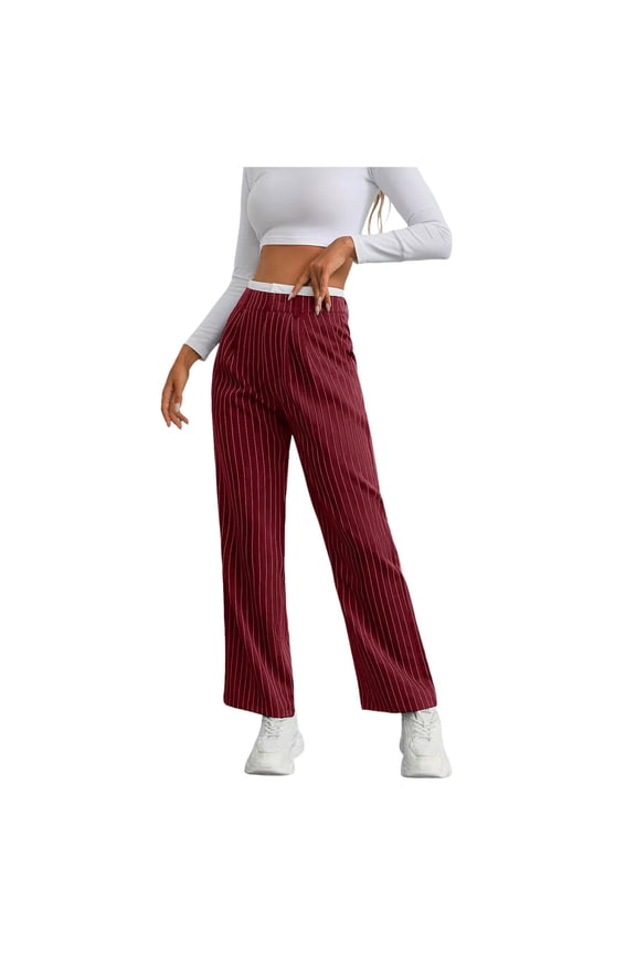 Wide Leg Pants for Women Casual Work Pants Crossover High Waisted Yoga Pants(Wine,M)