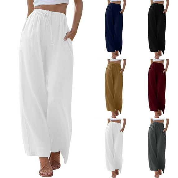 Mepaouo Wide Leg Pants for Women High Waisted Waffle Knit Yoga Palazzo Lounge Trousers(Black,L)