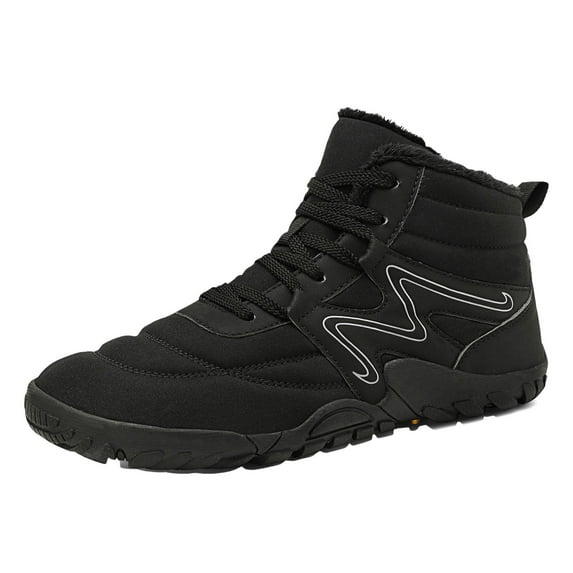 Mepaouo Winter Ankle Hiking Boots for Men Women Lace up Fleece Lined Barefoot Snow Booties(Black,6.5)