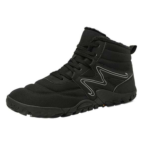 Mepaouo Winter Ankle Hiking Boots for Men Women Lace up Fleece Lined Barefoot Snow Booties(Black,9.5)