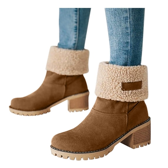 Mepaouo Winter Boots for Women Fleece Lined Slip on Mid Calf Boot Suede Snow Ankle Booties Outdoor Shoes