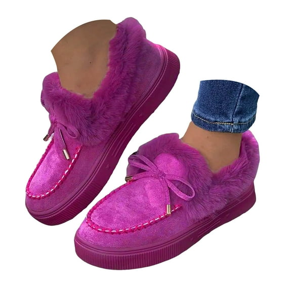 Mepaouo Winter Slip on Loafers for Women Fleece Lined Snow Boots Casual Moccasins Outdoor Walking Shoes
