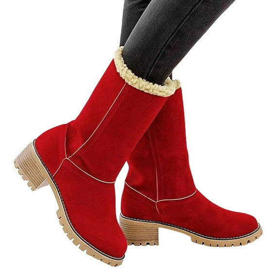 Mepaouo Winter Snow Boots for Women Warm Cowgirl Cowboy Boots Round Toe Western Mid-Calf Boots