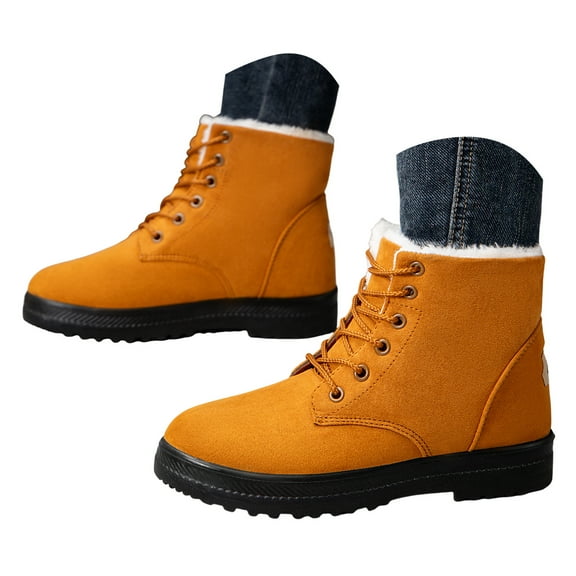 Mepaouo Winter Snow Boots for Women Warm Fleece Lined Ankle Booties Lace up Slip on Outdoor Walking Boot