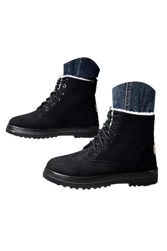 Winter Snow Boots for Women Warm Fleece Lined Ankle Booties Lace up Slip on Outdoor Walking Boot