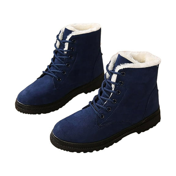 Mepaouo Winter Snow Boots for Women Warm Fleece Lined Ankle Boots Suede Lace up Booties(Blue,8.5)