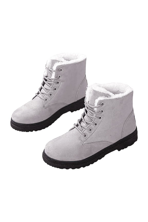 Mepaouo Winter Snow Boots for Women Warm Fleece Lined Ankle Boots Suede Lace up Booties(Grey,10)