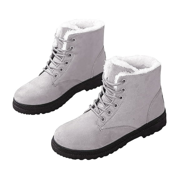 Mepaouo Winter Snow Boots for Women Warm Fleece Lined Ankle Boots Suede Lace up Booties(Grey,8.5)