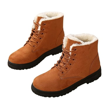 Mepaouo Winter Snow Boots for Women Warm Fleece Lined Ankle Boots Suede Lace up Booties(Khaki,8.5)