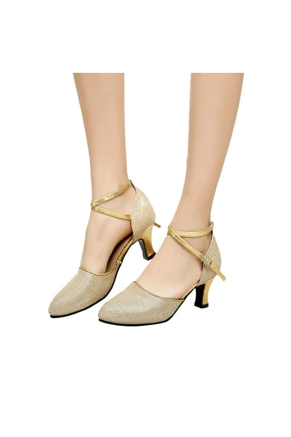 Woman Ballroom Dance Shoes Flapper Latin Salsa Party Dress Shoes Low Heel Ankle Strap Pumps