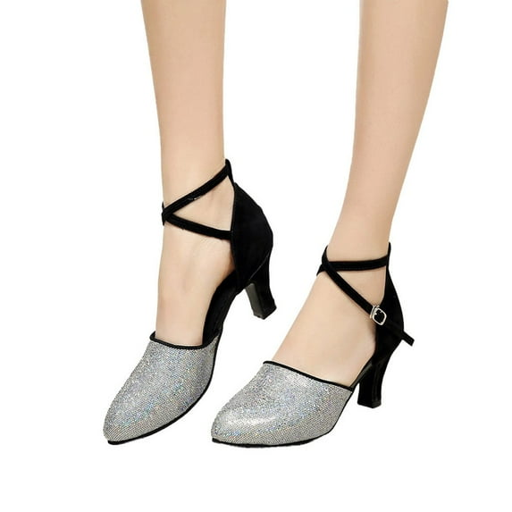 Mepaouo Woman Ballroom Dance Shoes Flapper Latin Salsa Party Dress Shoes Low Heel Ankle Strap Pumps