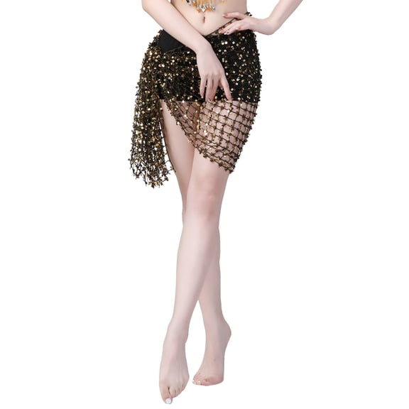 Mepaouo Women Belly Dance Scarf Sequins Mesh Square Wrap Sparkly Skirt Waist Chain Sizes S-2X