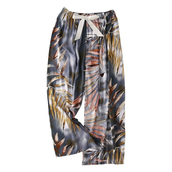 Mepaouo Women Casual High Waist Wide Leg Pants Floral Palazzo Pants Lounge Beach Trousers(Blue,One Size)