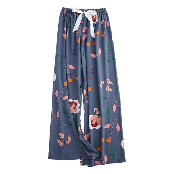 Mepaouo Women Casual High Waist Wide Leg Pants Floral Palazzo Pants Lounge Beach Trousers(Pink,One Size)