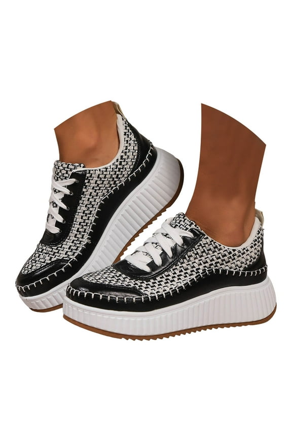 Women Casual Platform Fashion Sneaker Low Top Tennis Shoes Braided Walking Shoes(White,8.5)