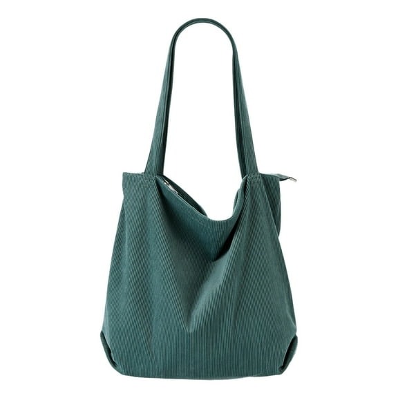 Mepaouo Women Corduroy Tote Bag Zipper Casual Handbag Large Capacity Shoulder Satchel with Pockets(Green)