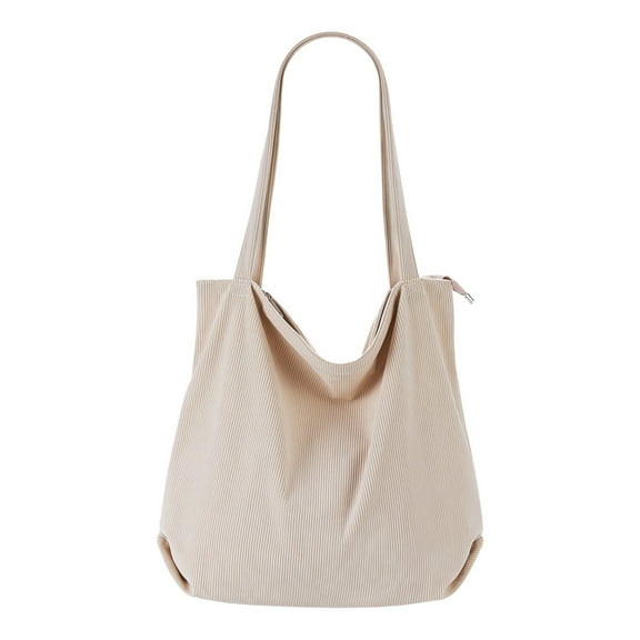 Mepaouo Women Corduroy Tote Bag Zipper Casual Handbag Large Capacity Shoulder Satchel with Pockets(White)