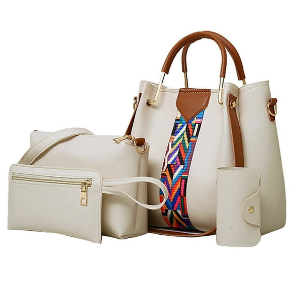 Mepaouo Women Fashion Handbags Casual Wallet Shoulder Tote Bag Top Handle Satchel Purse Set 4Pcs(Beige)