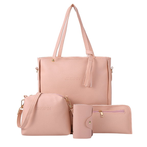 Mepaouo Women Fashion Leather Handbags Tote Bag Shoulder Wallet Top Handle Satchel Purse Set 4Pcs Pink