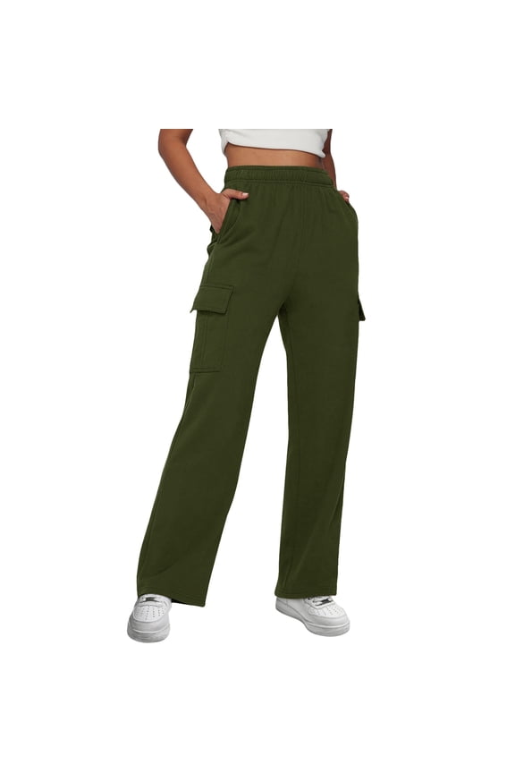 Women High Waisted Cargo Pants Wide Leg Casual Combat Military Trousers with Pockets Size L